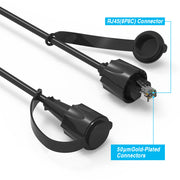 15Ft Cat.6 SFTP Industrial Outdoor Patch Cable w/Dust Cap Black