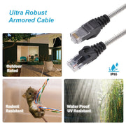 25FT CAT.6A Patch Cable Armored Anti-Rodent Slim 28AWG