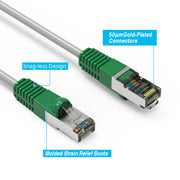 10Ft Cat.5E Shielded Crossover Cable Gray Wire/Green Boot