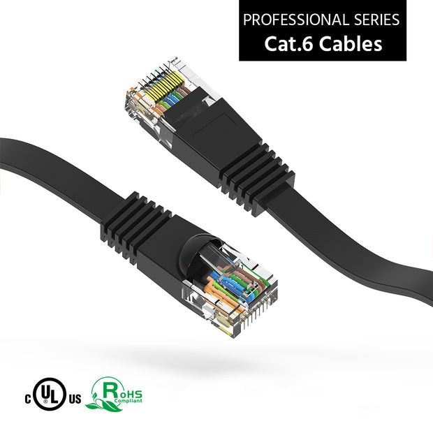 25Ft Cat6 Flat Ethernet Network Cable Black