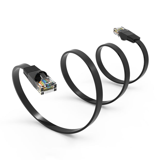 25Ft Cat6 Flat Ethernet Network Cable Black