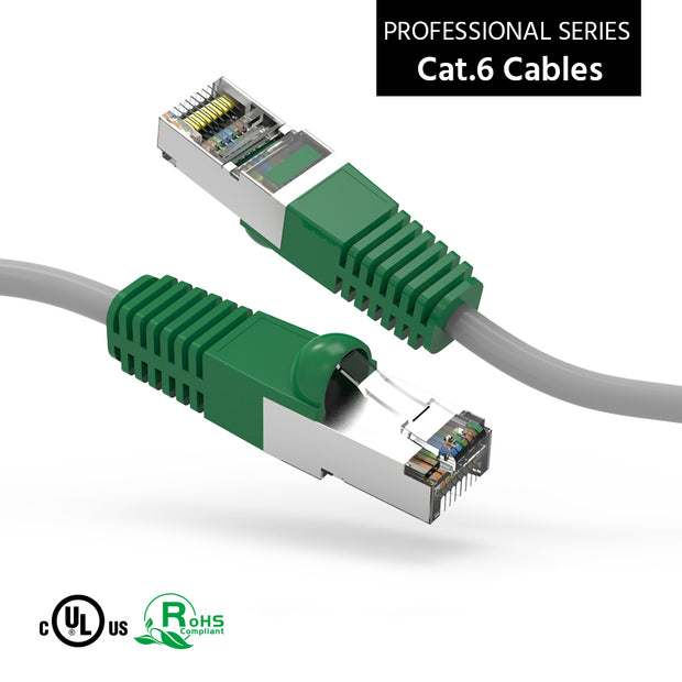 3Ft Cat.6 Shielded Crossover Cable Gray Wire/Green Boot