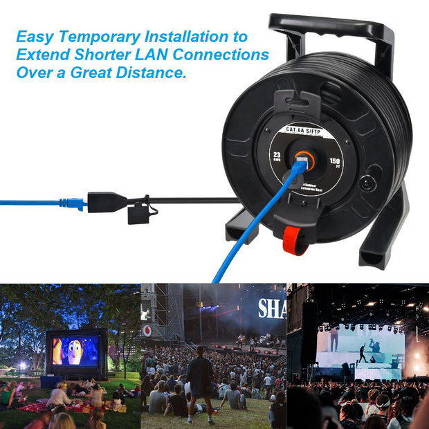 150FT CAT6A S/FTP Indoor/Outdoor Retractable Ethernet Network Cable Mobile Extension Reel