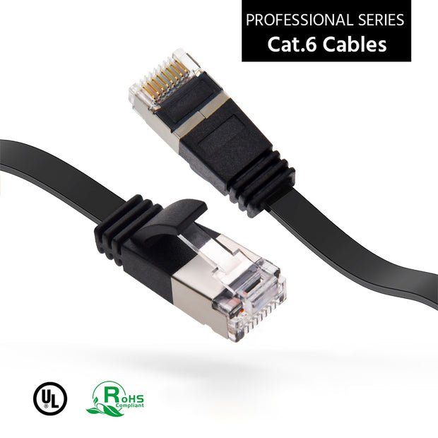 15Ft Cat6 U/FTP Flat Ethernet Network Cable Black 30AWG