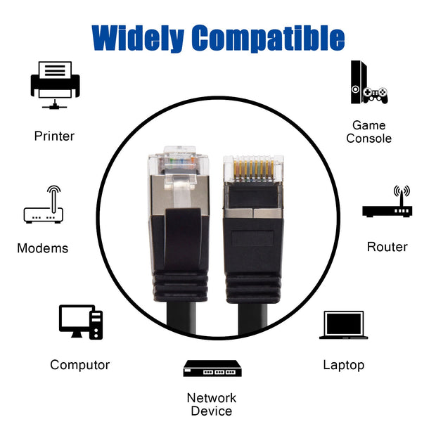 15Ft Cat6 U/FTP Flat Ethernet Network Cable Black 30AWG