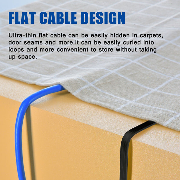 15Ft Cat6 U/FTP Flat Ethernet Network Cable Black 30AWG