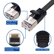 2Ft Cat6 U/FTP Flat Ethernet Network Cable Black 30AWG