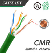 1000ft Cat.5e UTP 24AWG Solid CMR Bulk Cable Green, UL Listed