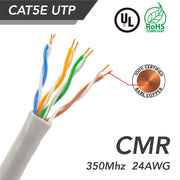 1000ft Cat.5e UTP 24AWG Solid CMR Bulk Cable Gray, UL Listed