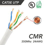 1000ft Cat.5e UTP 24AWG Solid CMR Bulk Cable White, UL Listed