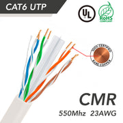 1000ft Cat.6 UTP 23AWG Solid CMR Bulk Cable White, UL Listed