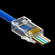 RJ45 Cat.5E UTP Feed Through Plug for Solid and Stranded 3-Prong 50 Micron 100pk
