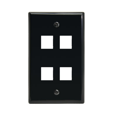 4Port Keystone Wallplate Black Smooth Face
