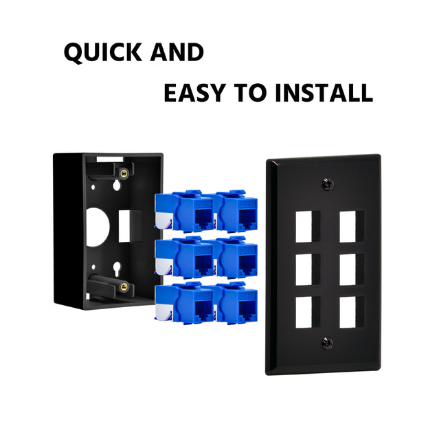 6Port Keystone Wallplate Black Smooth Face