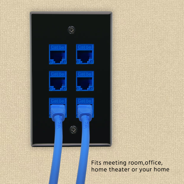 6Port Keystone Wallplate Black Smooth Face