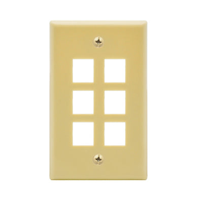 6Port Keystone Wallplate Ivory Smooth Face