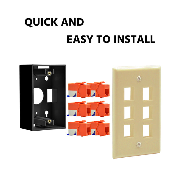 6Port Keystone Wallplate Ivory Smooth Face