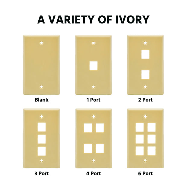 6Port Keystone Wallplate Ivory Smooth Face
