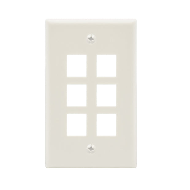 6Port Keystone Wallplate White Smooth Face