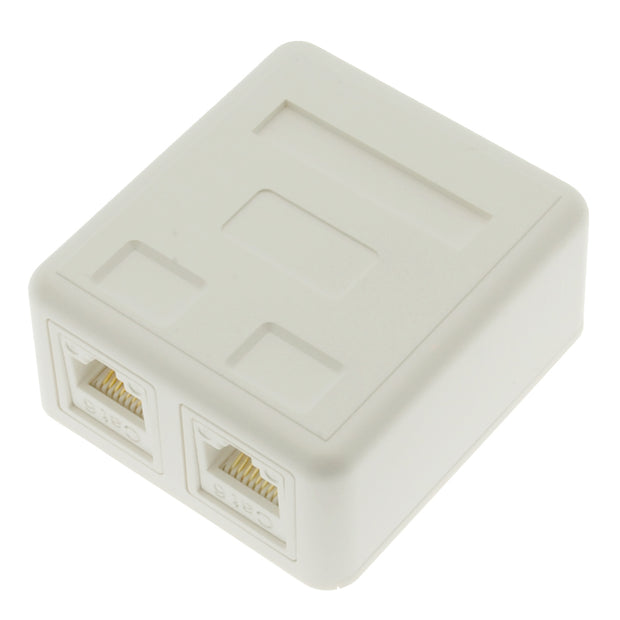 Cat.6 2Port Surface Mount Box with White Keystone Jacks Built-in
