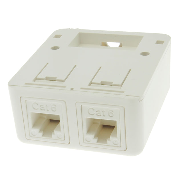 Cat.6 2Port Surface Mount Box with White Keystone Jacks Built-in