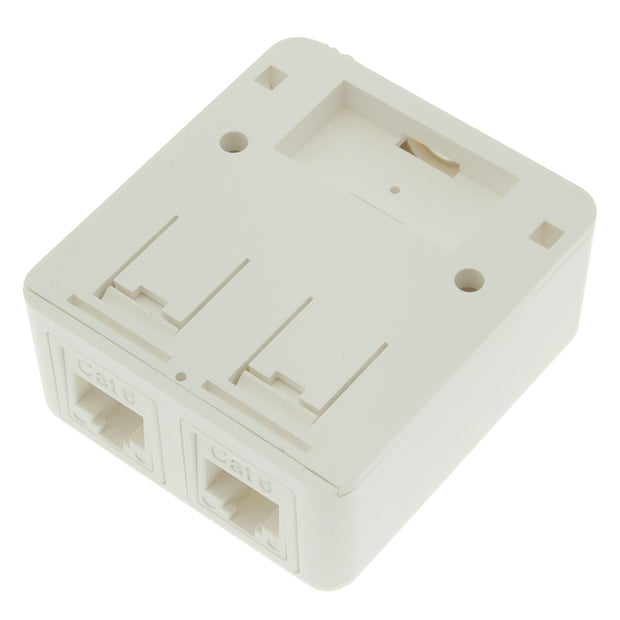 Cat.6 2Port Surface Mount Box with White Keystone Jacks Built-in
