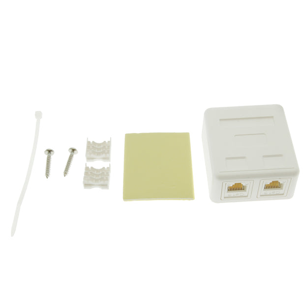 Cat.6 2Port Surface Mount Box with White Keystone Jacks Built-in