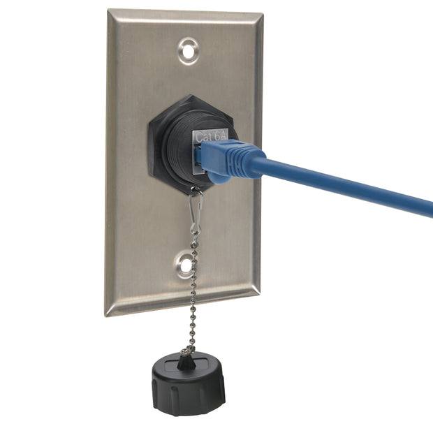 Cat.6A RJ45 Shielded Industrial Panelmount Bulkhead Coupler with Dust Cap
