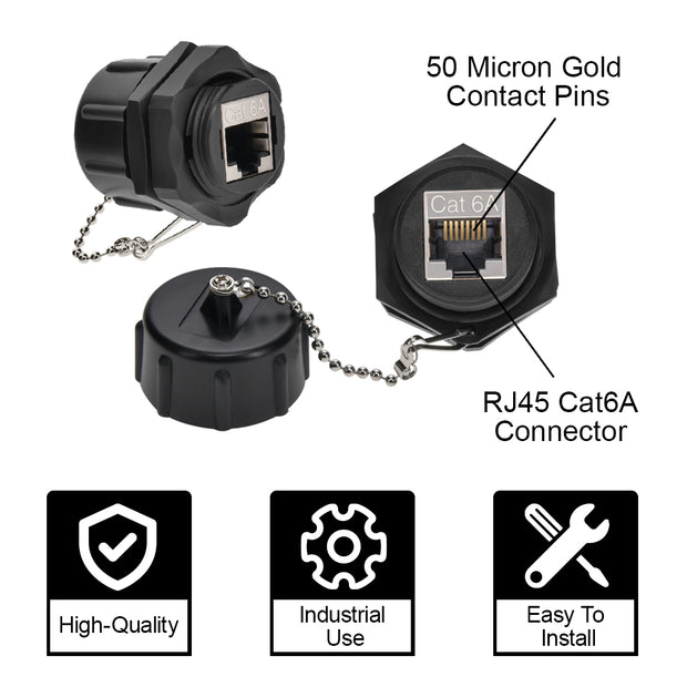 Cat.6A RJ45 Shielded Industrial Panelmount Bulkhead Coupler with Dust Cap