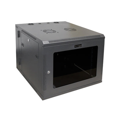 9U Swing Out Wallmount Cabinet w/ Reversible Glass Door