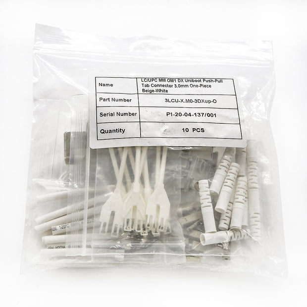 LC/UPC MM OM1 DX Uniboot Pull-push Tab Connector 3.0mm Beige-White (10pcs/pack)