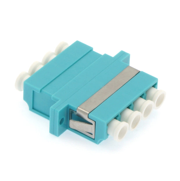 LC/UPC OM3 Multimode Quad Adapter with Frange Aqua
