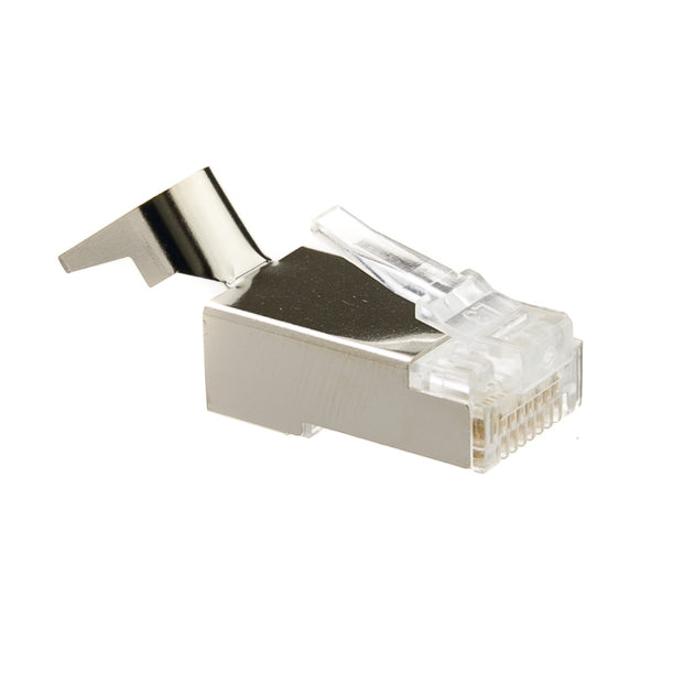 Platinum Tools Shielded Cat6a Crimp Connector for Solid Cable, includes wire guide insert, POE Compliant, 100 pieces