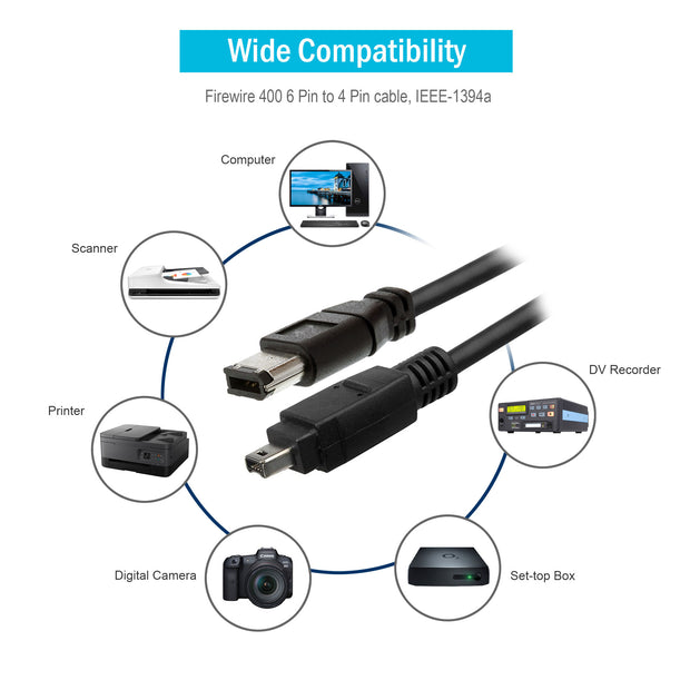 Firewire 400 6 Pin to 4 Pin cable, IEEE-1394a