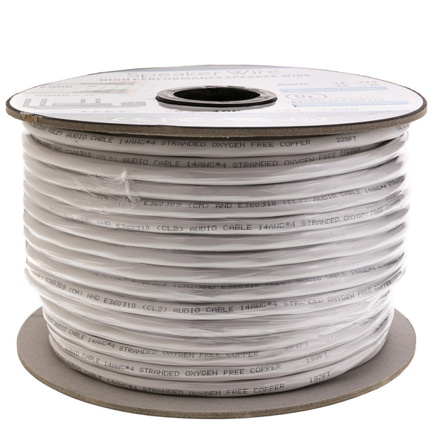 Plenum Speaker Cable, White, Pure Copper, 16/2 (16 AWG 2 Conductor), 19 Strand / 0.297mm, CMP, Spool, 1000 foot