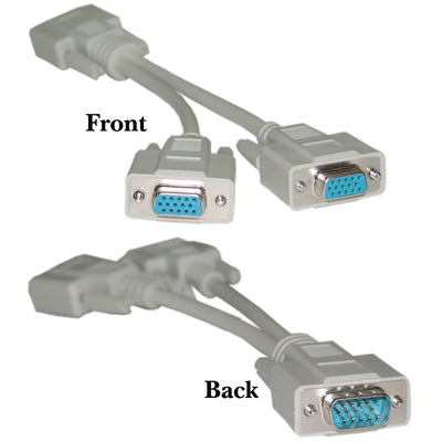 VGA Y Cable, Low Resolution, HD15 Male to 2 x HD15 Female, 8 inch