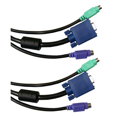 KVM Cable, Black, SVGA and 2 PS/2, HD15 Male and 2 x MiniDin6 Male, 6 foot