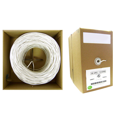 22/2 (22AWG 2C) Solid CM Security Cable, White, 500 ft, Pullbox