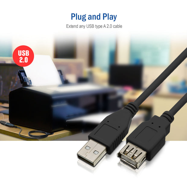 USB 2.0 Extension Cable Black, Type A Male to Type A Female