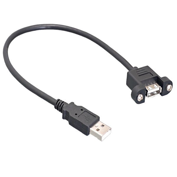 USB 2.0 Panel Mount Extension Cable, Type A Male to Panel Mount Female, Black