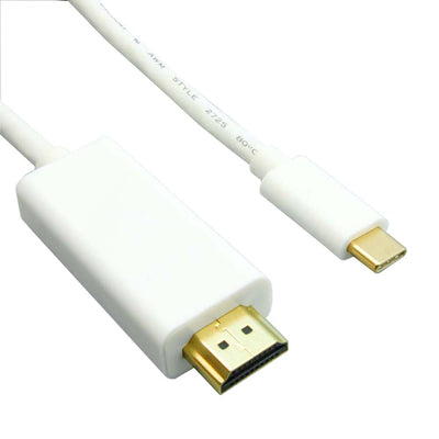 USB-C High Definition Video Cable, USB-C from device to HDMI on display. 4K@30Hz. 3 foot, white.