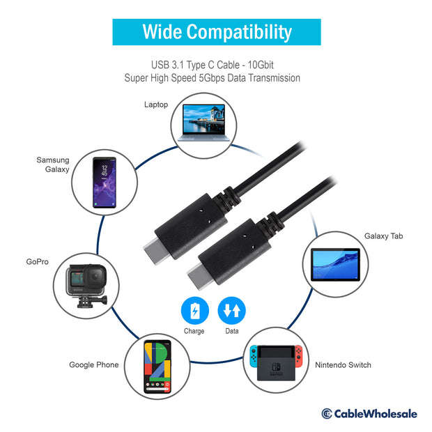 USB-C Cable, USB 3.2 Gen 2x1 Type C Male to Type C Male - 10Gbit - Black