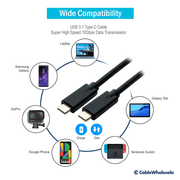 USB-C Cable, USB 3.2 Gen 2x1 Type C Male to Type C Male - 10Gbit - Black
