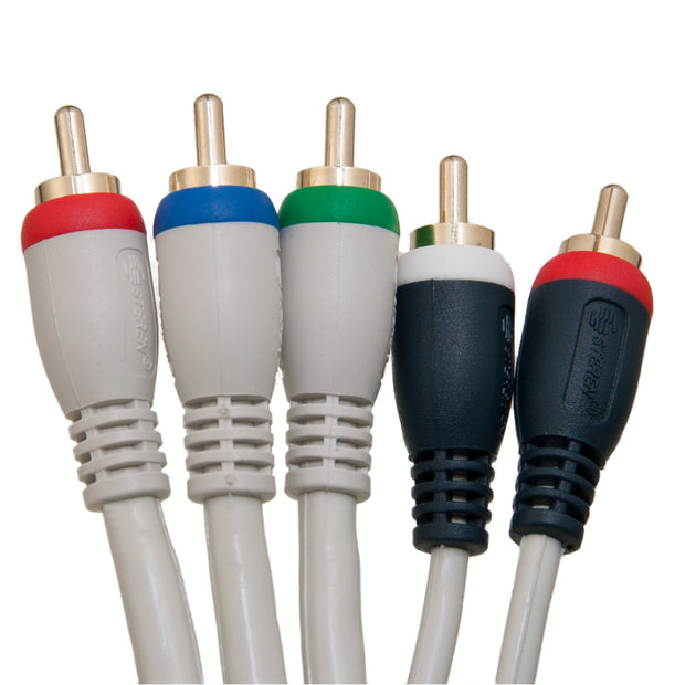 High Quality Component Video and Audio RCA Cable, 3 RCA (RGB) and 2 RCA (Right and Left) Male, Gold-plated Connectors, 12 foot