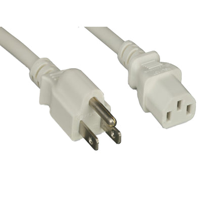 Computer / Monitor Power Cord, White, NEMA 5-15P to C13, 18AWG, 10 Amp