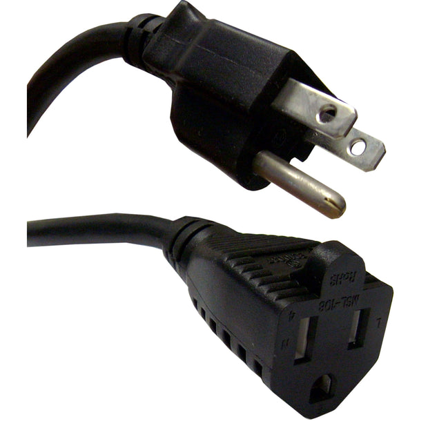 Power Extension Cord w/ SJT Jacket, Black, NEMA 5-15P to NEMA 5-15R, UL/CSA rated, 10 Amp