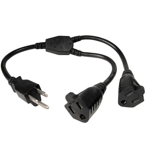 Power Y Cord, Black, NEMA 5-15P to Dual NEMA 5-15R, 16AWG, 13 Amp