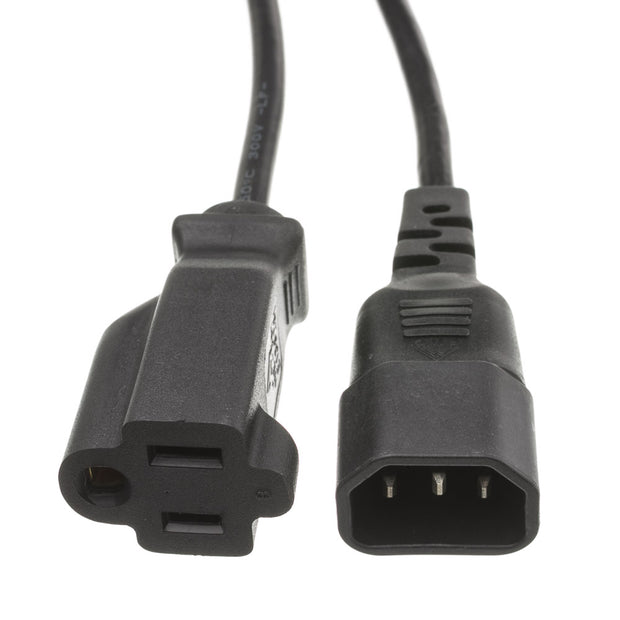 Power Cord Adapter, Black, C14 to NEMA 5-15R, 10 Amp