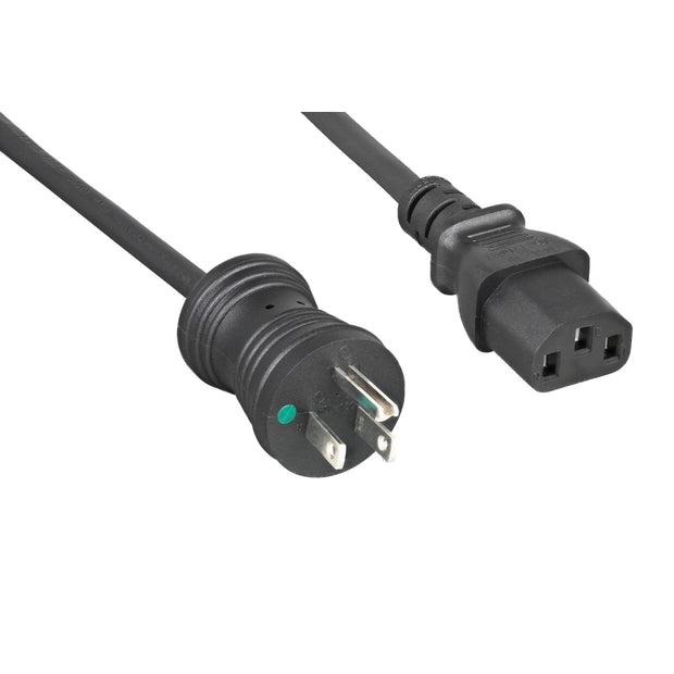 Hospital Grade Green Dot Power Cord, Nema 5-15 to C13, 18 AWG, SJT, 10 Amp / 125 Volt, Black
