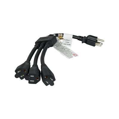 Power Cord Splitter, NEMA 5-15P to 3x NEMA 5-15R, 14AWG, 15 Amp, Black